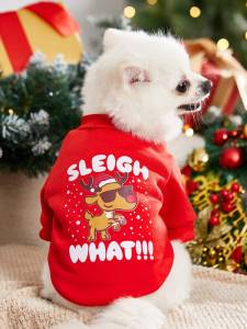Червена коледна блузка за кучета Sleigh What