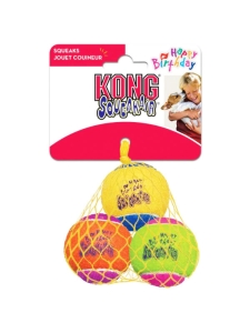 Комплект 3 цветни кучешки топки за игра KONG® Squeakair® Birthday Balls