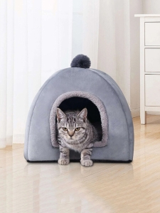 Къщичка легло за  котки с помпон