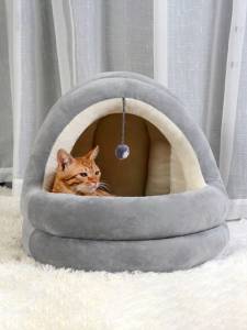 Плюшено котешко легло с висяща играчка